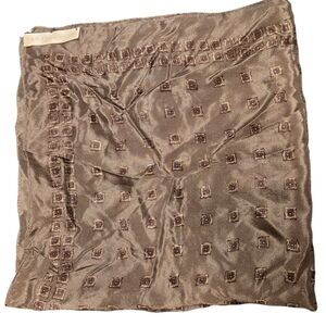 Vintage Perry Ellis Silk Brown Geometric Handkerchief Scarf Square